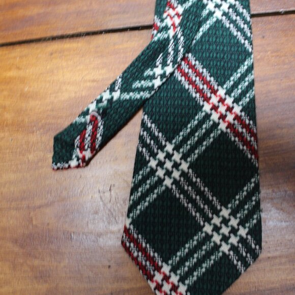 TIE SALE! SUPERBA Luxury Plaid Tartan Style Tie 100% WOOL VTG RED GREEN - Picture 3 of 4